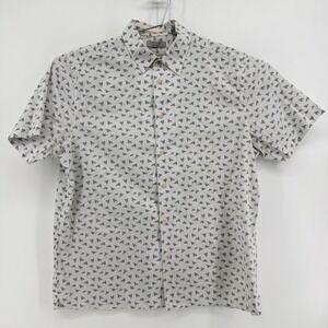 Ted Baker Button Down Shirt Mens L White Striped Cotton Paper Airplane Print